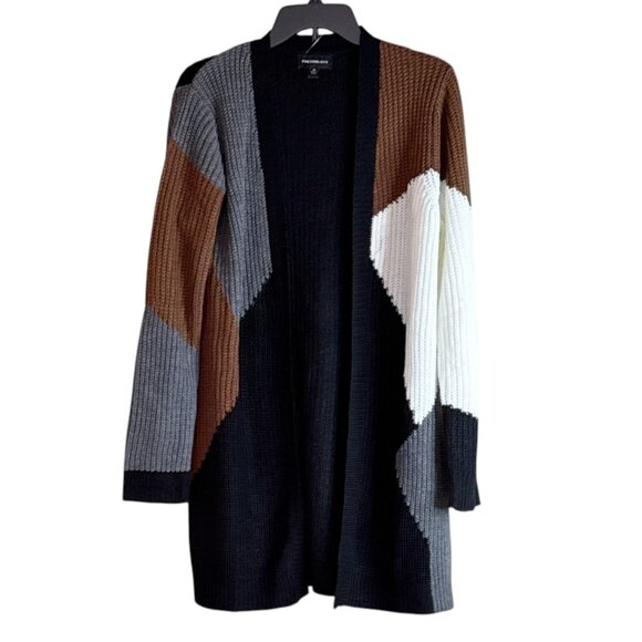 Fortune + Ivy Women's Chevron Striped Duster Cardigan Brown Ivory Size Medium NW - Picture 1 of 5